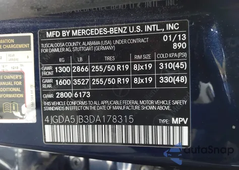 2013 Mercedes-Benz Ml 350 z USA, uszkodzony, nr VIN 4JGDA5JB3DA178315